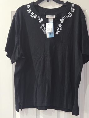 Black Top with White Floral Embroidery